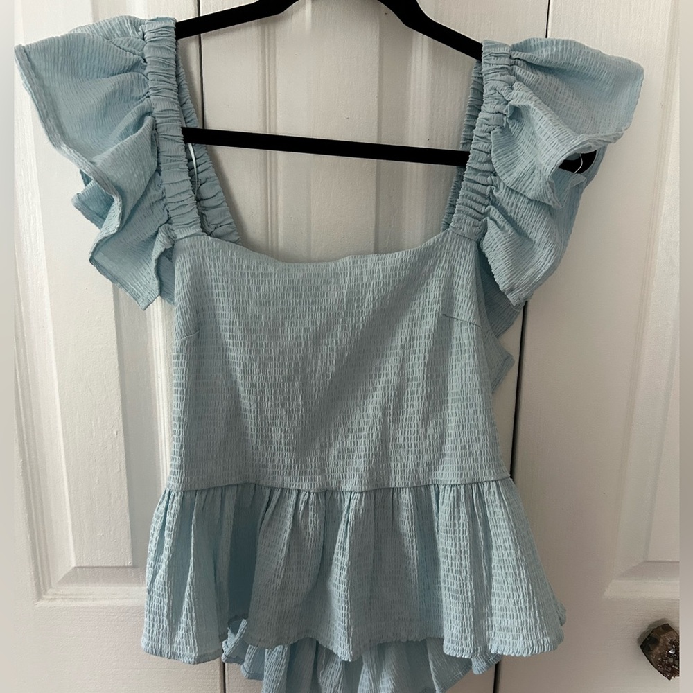 Light blue ruffley top